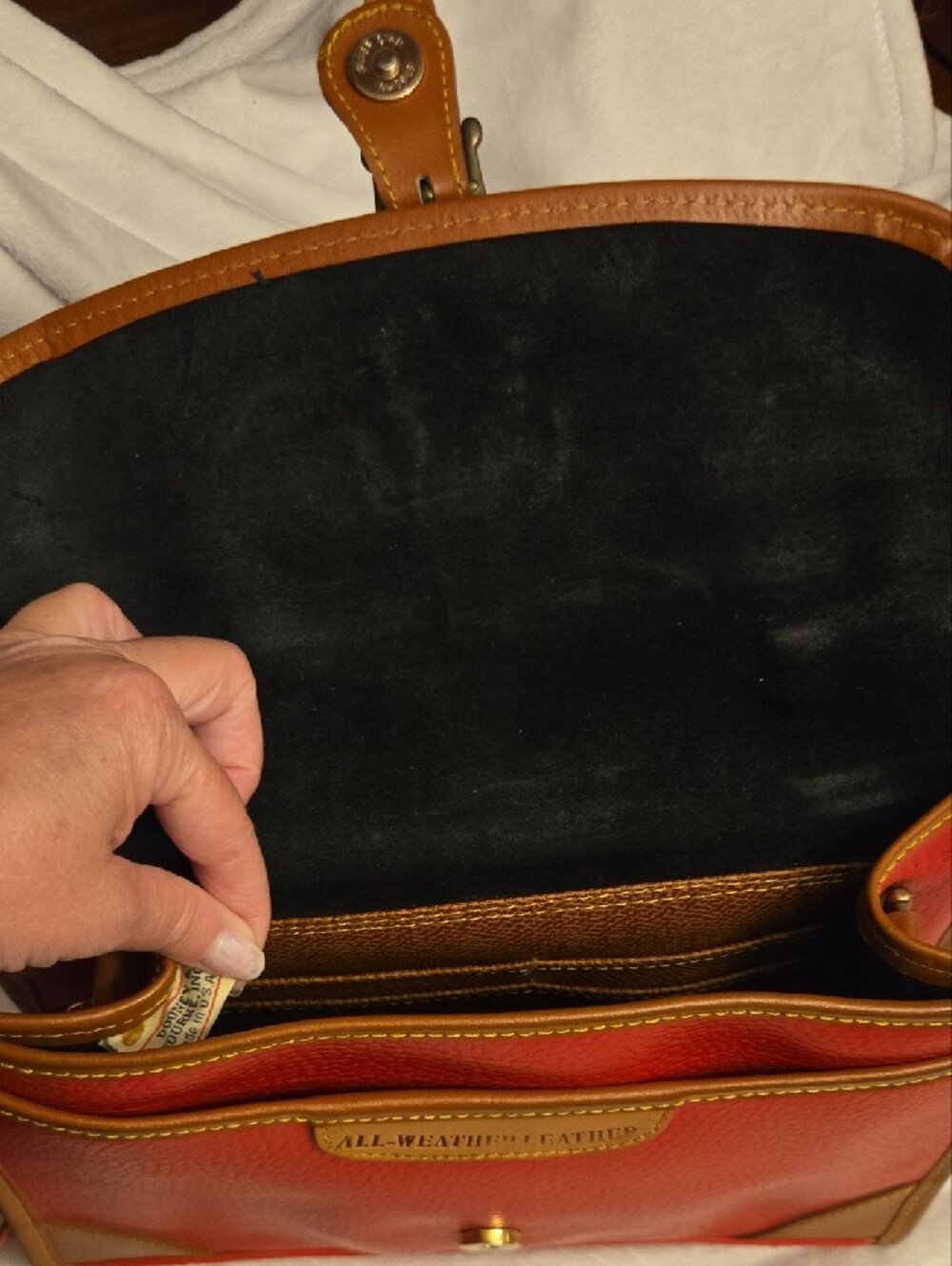 Dooney & Bourke Red Leather Satchel/Purse Set with Brown Trim - Picture 14 of 15